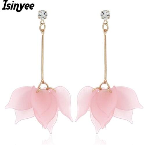 ISINYEE Fashion Pink White Orange Flower Dangle Earrings For Women Bijoux Trendy Long Statement Crystal Earring Summer Jewelry