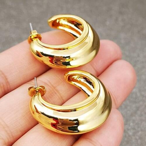 Minimalist C Shaped Thick Tube Round Circle Earrings Zinc Alloy Bohemia Hiphop Rock Metal Chunky Huggie Earrings For Women Party