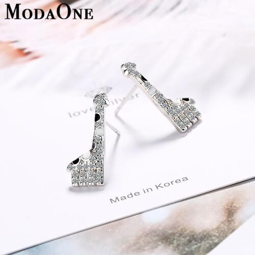 ModaOne Fashion Korean Cute Animal Giraffe Zircon Little Stud Earrings For Women 925 Sterling Silver Jewelry Boucle D'oreille