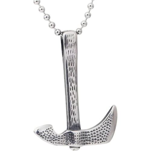 Mens Stainless Steel Pendant Necklace Black Vintage Hammer with Beads Chain