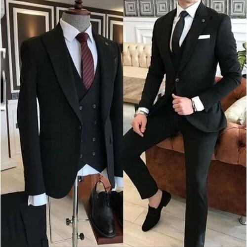 Mens suit 3-piece suit tuxedo groom wedding formal tuxedo mens suit jacket slim fit (jacket + pants + vest)