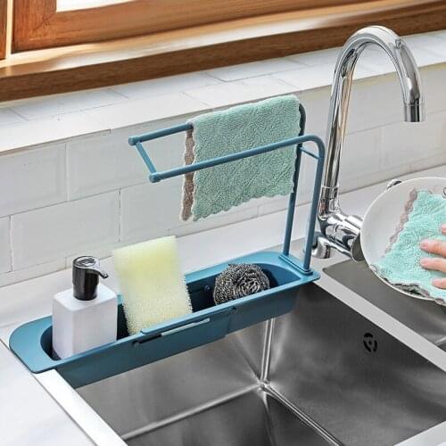 New Kitchen Sink Organizer Telescopic Dish Drainer Board Cutlery Rack Kitchen Accessories Storage Organization Basket Tool