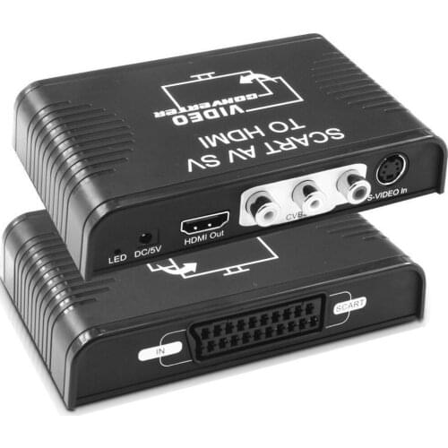 New S-video AV Scart to HDMI converter Switcher 3-in-1 S-video RCA Scart in to HDMI video&audio converter with power cable