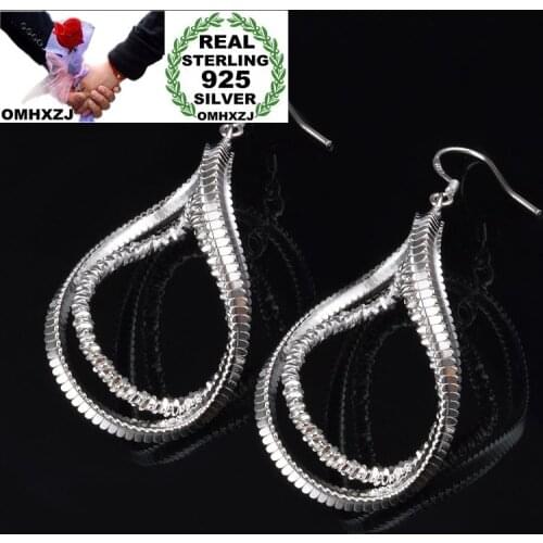 OMHXZJ Wholesale Personality Fashion OL Woman Girl Party Wedding Silver Geometry 925 Sterling Silver Earrings YE354