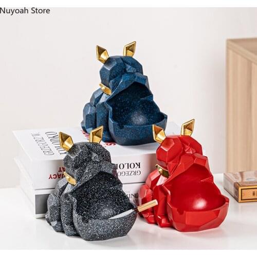 Nordic Cute Cartoon Dog Ashtray Creative Geometric Resin Anti Fly Ash Storage Box Living Room Home Decoration Accessories