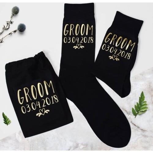 Personalized Name and Date Groomsman Socks Wedding Party Gifts Favor Custom Father of the Bride Best Man Wedding Sock with Bags