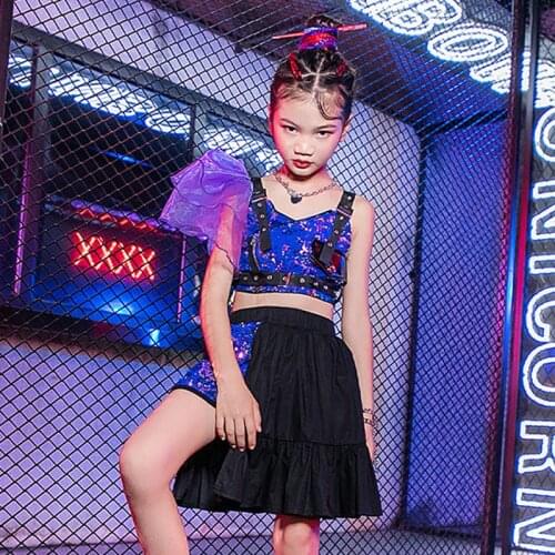 Catwalk Show Stage Costume For Girls Sequins Tops Skirt Street Dance Jazz Hip Hop Dancewear Dance Performance Clothes YS2021