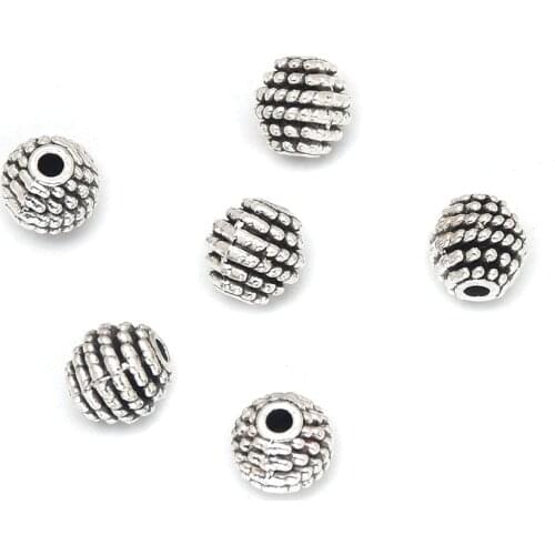 20PCs/lot 7.8mm Zinc Based Alloy Spacer Beads Round Vintage Antique Silver Color Loose Beads DIY Making Necklace