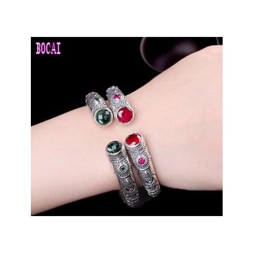 925 sterling silver Indonesian style jewelry Thai silver handmade red corundum bracelet womens bracelet