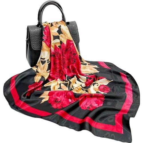 Silk Scarf Women 2021 New Floral Print Large Square Scarf Literary Retro Turban Satin Shawl