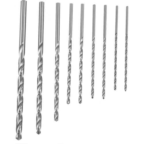 9Pcs Extra Long Twist Drill 2mm 2.5mm 3mm 4mm 5mm 6mm HSS Drill Bits Set for Wood Aluminum Plastic