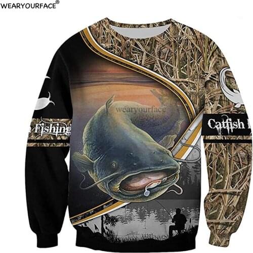 Catfish 3D All Over Print Crewneck Zipper Hoodies Sweatshirts Outdoor Casual Vocation Sports Streetwear Unisex Men Clothing