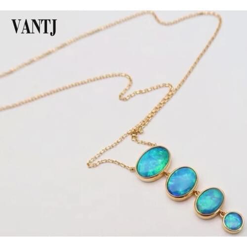 VANTJ New Design Real Natural Opal Pendants Sterling 14K Gold Vintage Design for Women Lady Party Wedding Gift whit Box