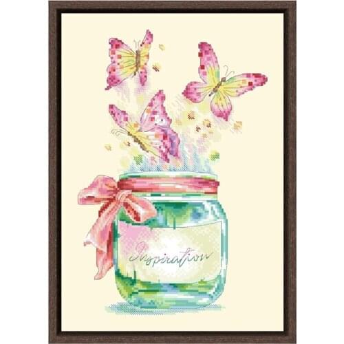 Inspiration bottle cross-stitch package butterfly 18ct 14ct 11ct light yellow cloth cotton embroidery DIY handmade needlework