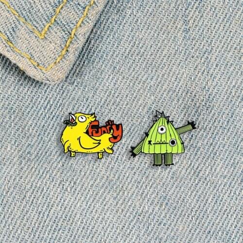 XEDZ Funny Chicken Metal Enamel Brooch One-Eyed Cactus Unique Fun Lapel Backpack Animal Plant Jewelry Accessories Gift