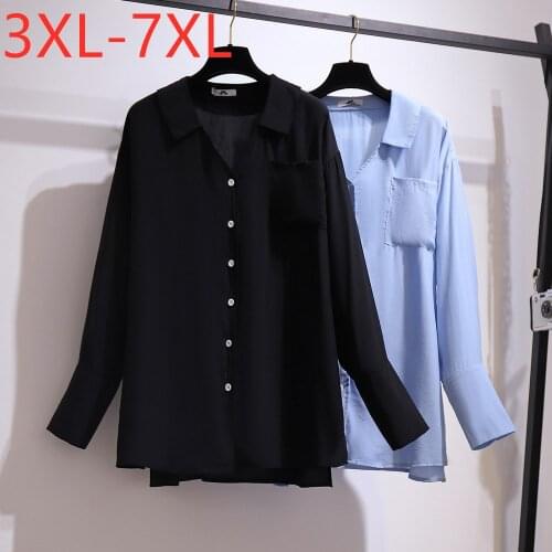 New Ladies Autumn Winter Plus Size Tops For Women Large Blouse Long Sleeve Loose Pocket Black Button Shirt 3XL 4XL 5XL 6XL 7XL