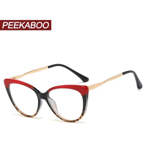 Peekaboo red leopard retro cat eye glasses frames for women half metal ladies optical glasses transparent fashion accessories