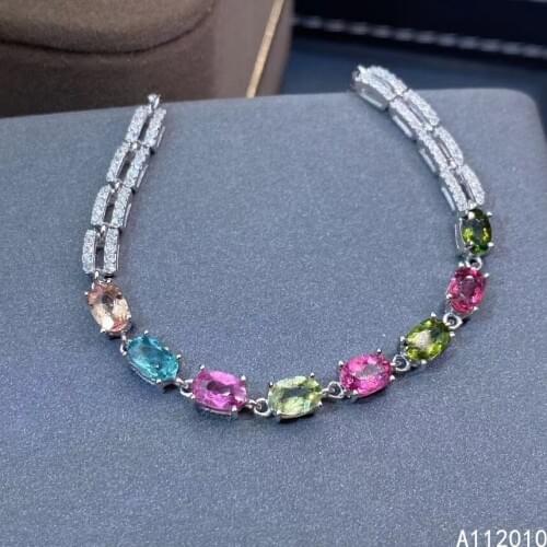KJJEAXCMY Fine Jewelry 925 Sterling Silver inlaid gemstone tourmaline women hand bracelet vintage support test hot selling