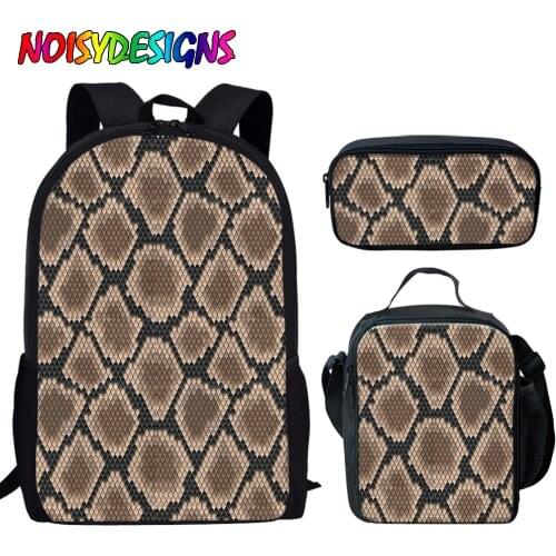 NOISYDESIGNS Snakeskin Python Skin Pattern Teenager Schoolbag Set for Kids Toddler Fashion Orthopedic Bookbags Girl Backpack