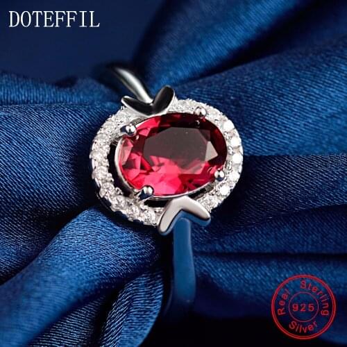 AAAA Red Zircon Ring 100% Sterling Silver Fashion Charm Rings Woman Luxury 925 Silver Jewelry Ring