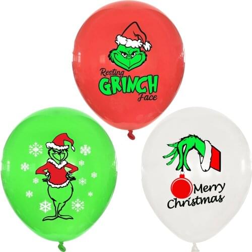 12pcs/lot Merry Christmas Hat Grinch Decoration 12inch Latex Balloons Green Red Clown Stole Happy New Year XMAS Party Globos Toy
