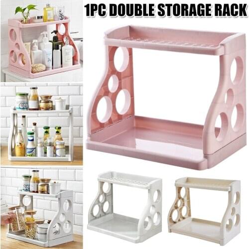 2-Tier Desktop Storage Shelf Plastic Seasoning Cosmetic Storage Rack Countertop Shelf for Kitchen Bedroom D1
