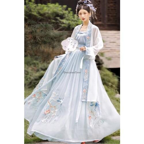 2021 oriental traditional chinese hanfu dress women chiffon folk dance costumes female vintage tang suit princess dress hanfu