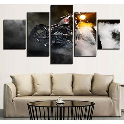 Bike Motorcycle Headlight Smoke 5 Pcs Canvas Picture Print Wall Art Canvas Painting Wall Decor for Living Room Poster No Framed