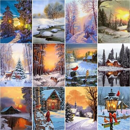 New 5D DIY Diamond Painting Snow House Diamond Embroidery Scenery Cross Stitch Full Square Round Drill Home Decor Manual Gift