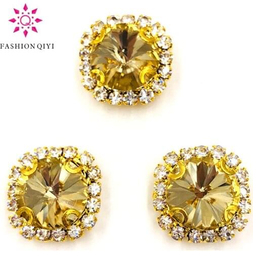 Free shipping Light coffee Round shape gold base sew on rhinestones Crystal button wedding decoration diy/clothing accessories