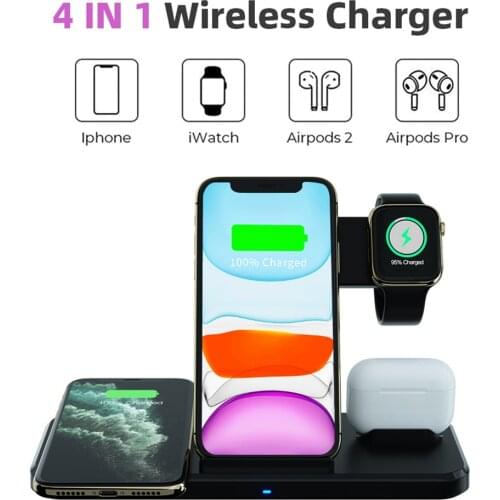 15W Foldable Dual Seat QI Wireless Charger For iPhone Samsung Fast Charging Dock Station For Apple Watch Charger For Airpods Pro