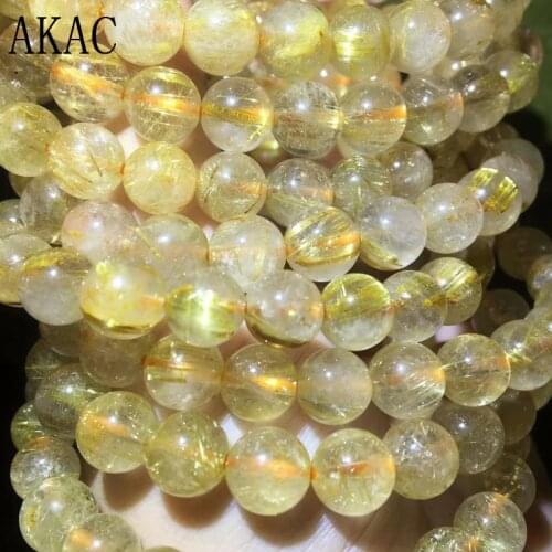 1bracelet Approx9-9.5mm A grade AKAC natural golden rutile bracelet beads wholesale