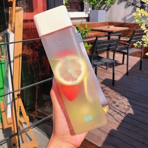 500ml Square Frosted Fruit Milk Water Cup Portable Leakproof Korean Style With Rope Sports Cup High Temperature Water Bottle