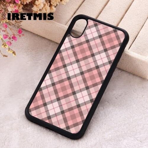 Iretmis 5 5S SE 2020 phone cover cases for iphone 6 6S 7 8 Plus X Xs Max XR 11 12 MINI Pro Soft Silicone TPU Pink Plaid design