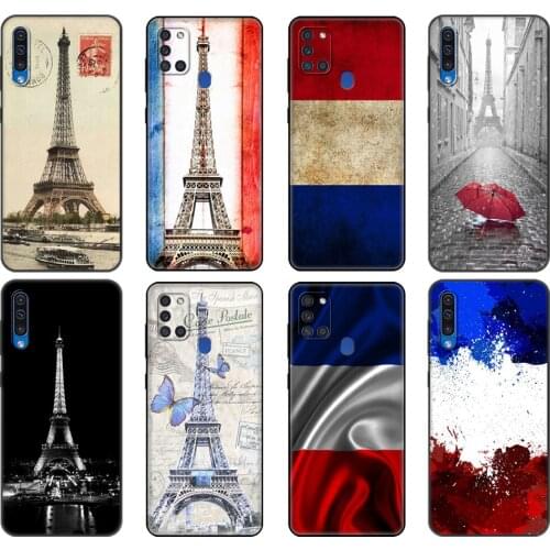 Black tpu Case For Samsung Galaxy A50 50S A30S A10 A11 A21S A31 A41 A51 A71 M21 S10 LITE Cover France Flag Paris Eiffel Tower
