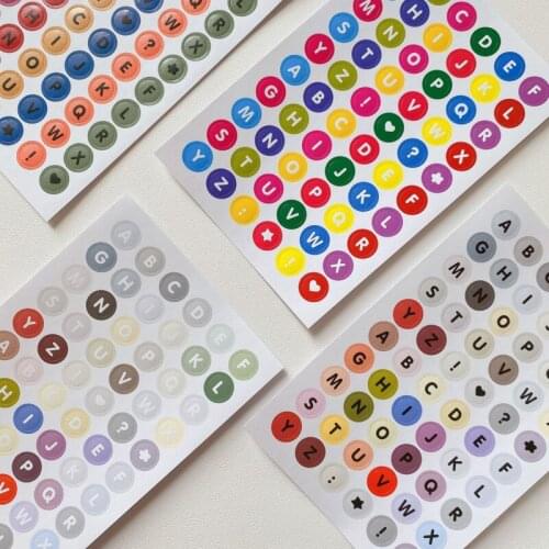 Ins Color English Alphabet Round Dot Sticker Letter Labels Paster Hand Account Stationery Diy Decorative stickers scrapbooking