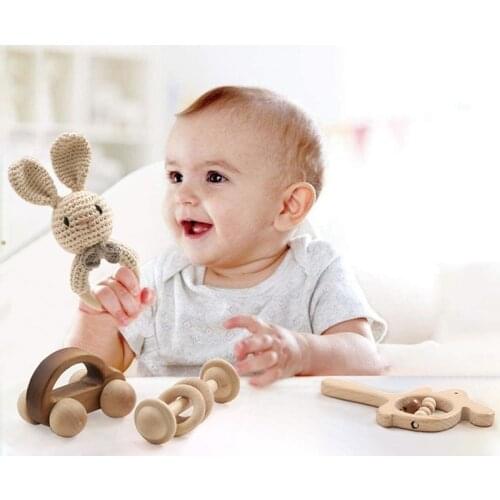 Baby Toy 4pcs/Set Cartoon Crochet Animal Car Rattle Montessori Music Sounding Toy Childrens Educational Toy Childrens Gifts