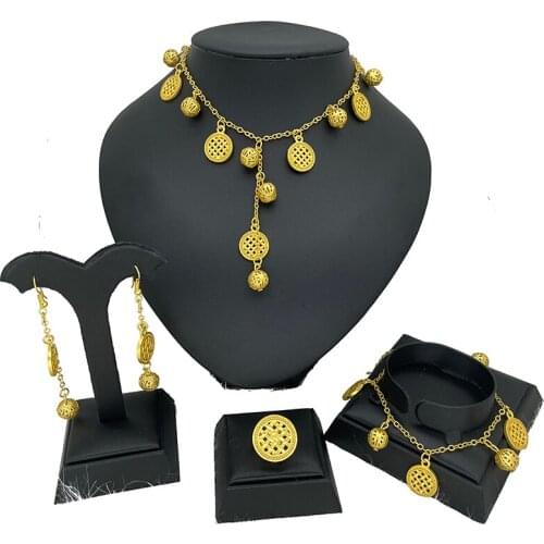 Dubai fashion Women gold Jewelry Set Necklace and Earrings ring bracelet Ethiopian Wedding Jewelry Sets Gold Turkish gift