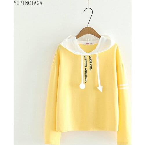 Harajuku Women Hooded Sweatshirts Spring Student Long Sleeve Pullovers Tracksuits Femme Preppy Style Letter Embroidered Hoodies