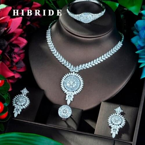 HIBRIDE Big Pendant Design Luxury Cubic Zirconia Jewelry Sets For Women Party Luxury Dubai Nigeria Wedding Jewelry Sets N-809