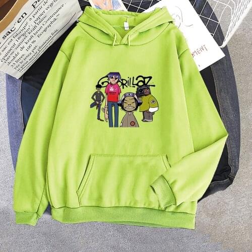 Gorillaz Solid Color Printed Hoodies Music Rock Band Men Women Sports Casual Hooded Sweatshirt Hip Hop Pullover Hoodie Tops Coat