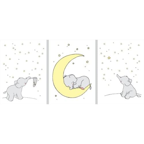 Cartoon Elephant Canvas Painting Wall Picture Art Prints , Cute Animals Elephant Koala Print Poster Baby Room Nursery Art Decor