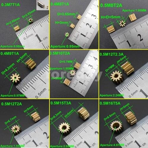 50PCS/LOT Copper Spur Gear Brass Gears 0.3M 0.4M 0.5M 0.5 Modulus Aperture 1MM 2MM 3MM 3.17MM 5MM 7T 8T 9T 10T 12T 14T 15T 16T