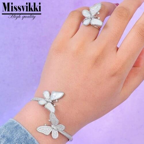 Missvikki Luxury Noble Gorgeous Opal Stone CZ Romantic Butterfly Bangles Ring Jewelry Set Bridal Wedding Engagement Jewelry