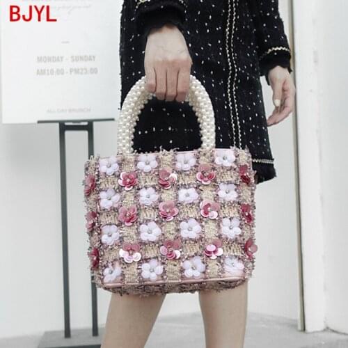 Fashion small handbag women shoulder bag large-capacity sequin bag female luxury diamond three-dimensional flower pearl handbag