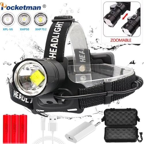 Powerful LED Headlamp Zoomable Head lamp USB Rechargeable Headlight 18650 battery Flashlight Camping fishing torch head light