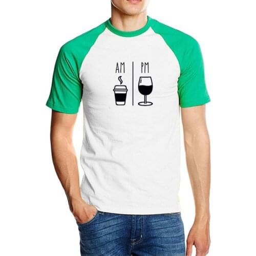Am coffee PM wine letter print t-shirt mens short sleeve o-neck loose T-shirt 2021 summer mens T-Shirt Top
