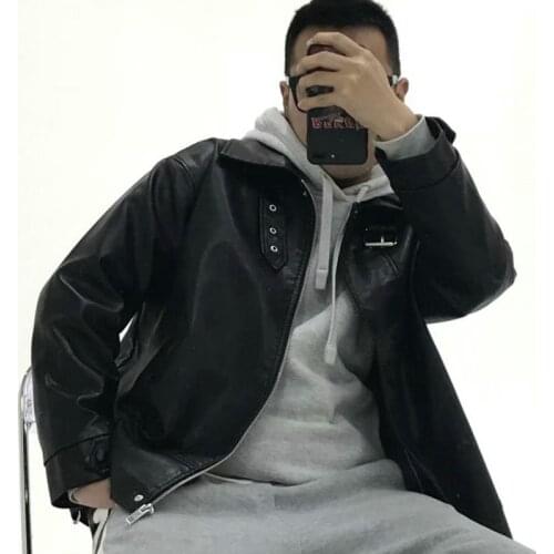 2021 New Spring Autumn Mens Casual Loose Soft Faux Leather Baseball Jackets Male Korea Handsome Black PU Motorcycle Biker Coats