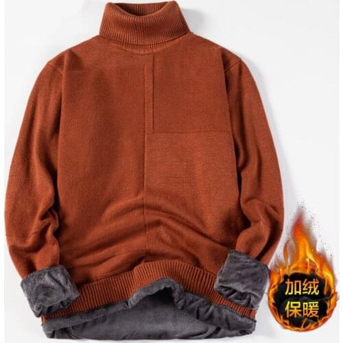 Autumn Winter New Mens Casual Knit Sweaters Plus velvet Sweater Flannel New Pullovers Spandex Turtleneck Male Brand Clothes