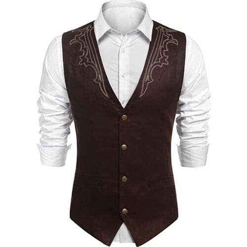 Mens suede suit vest embroidered casual steampunk style vest fashion spring autumn plus size vest